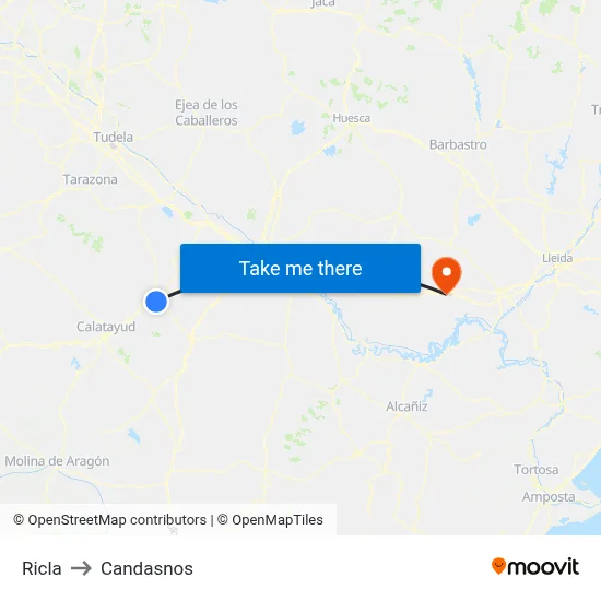 Ricla to Candasnos map
