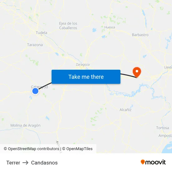 Terrer to Candasnos map