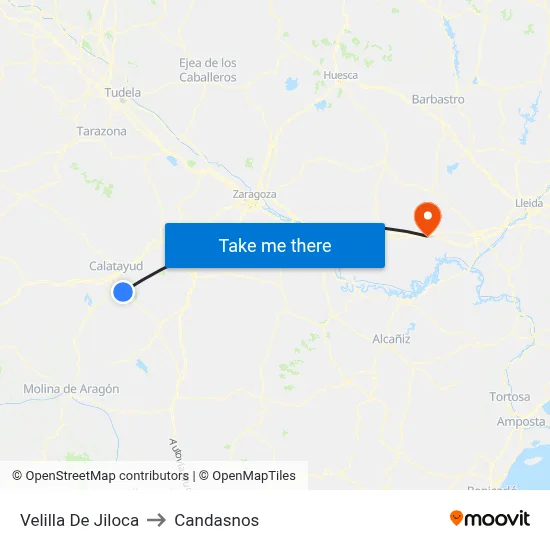 Velilla De Jiloca to Candasnos map