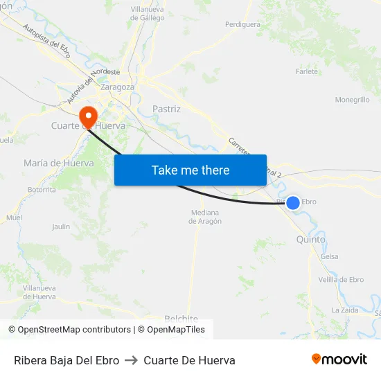 Ribera Baja Del Ebro to Cuarte De Huerva map