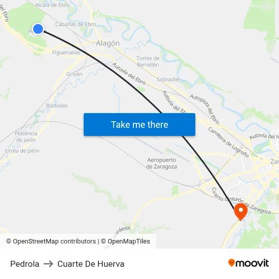 Pedrola to Cuarte De Huerva map