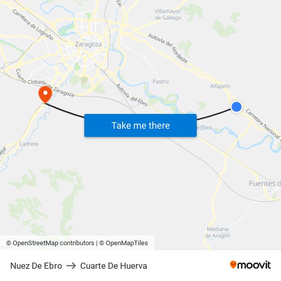 Nuez De Ebro to Cuarte De Huerva map