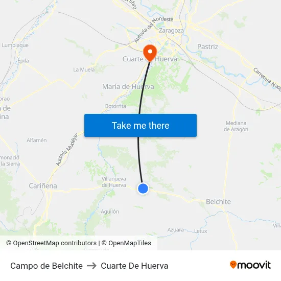 Campo de Belchite to Cuarte De Huerva map