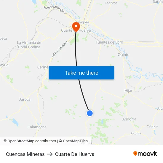 Cuencas Mineras to Cuarte De Huerva map