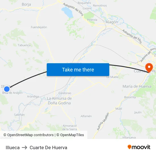 Illueca to Cuarte De Huerva map