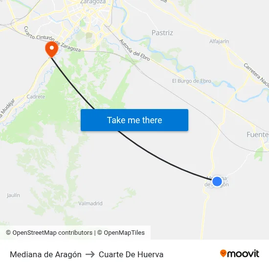 Mediana de Aragón to Cuarte De Huerva map