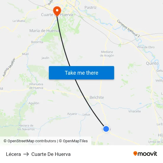 Lécera to Cuarte De Huerva map