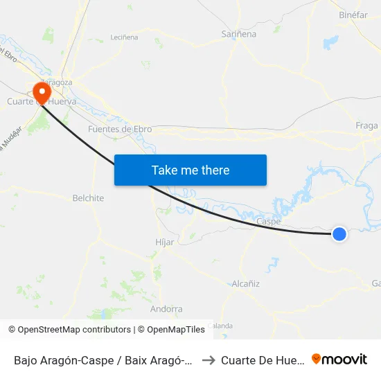 Bajo Aragón-Caspe / Baix Aragó-Casp to Cuarte De Huerva map