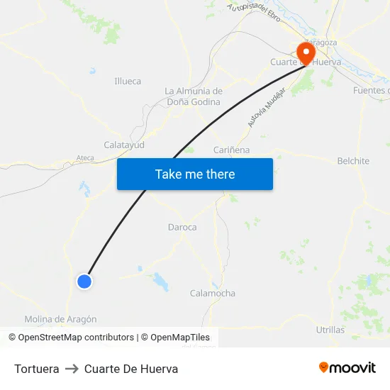 Tortuera to Cuarte De Huerva map