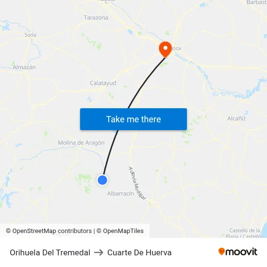Orihuela Del Tremedal to Cuarte De Huerva map