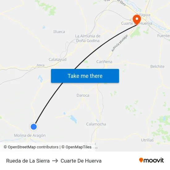 Rueda de La Sierra to Cuarte De Huerva map