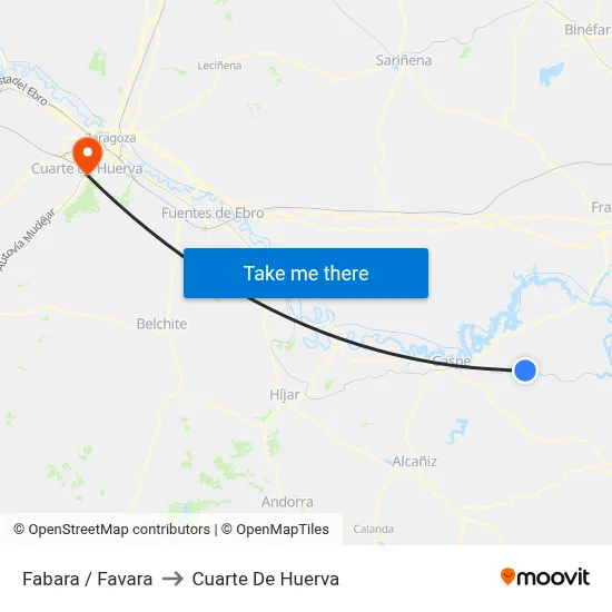 Fabara / Favara to Cuarte De Huerva map
