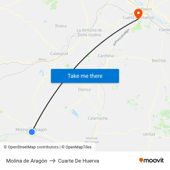 Molina de Aragón to Cuarte De Huerva map