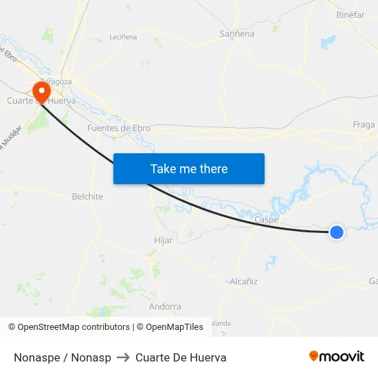 Nonaspe / Nonasp to Cuarte De Huerva map