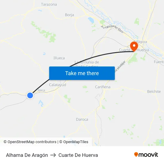 Alhama De Aragón to Cuarte De Huerva map