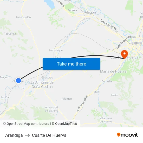 Arándiga to Cuarte De Huerva map