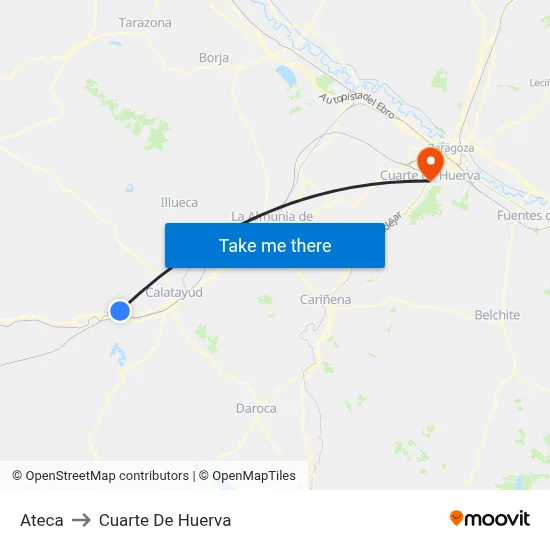 Ateca to Cuarte De Huerva map