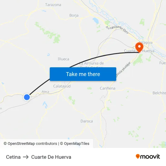 Cetina to Cuarte De Huerva map