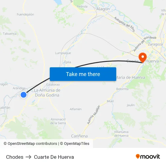 Chodes to Cuarte De Huerva map