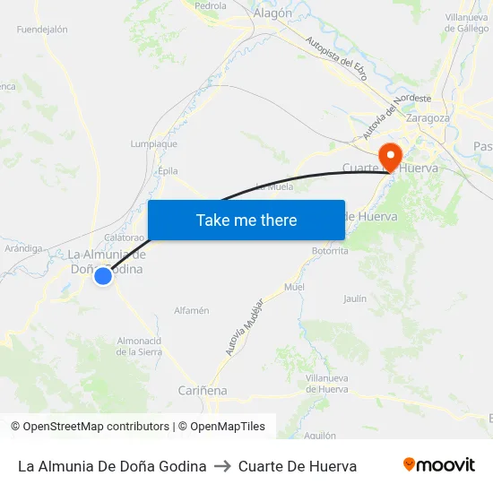 La Almunia De Doña Godina to Cuarte De Huerva map