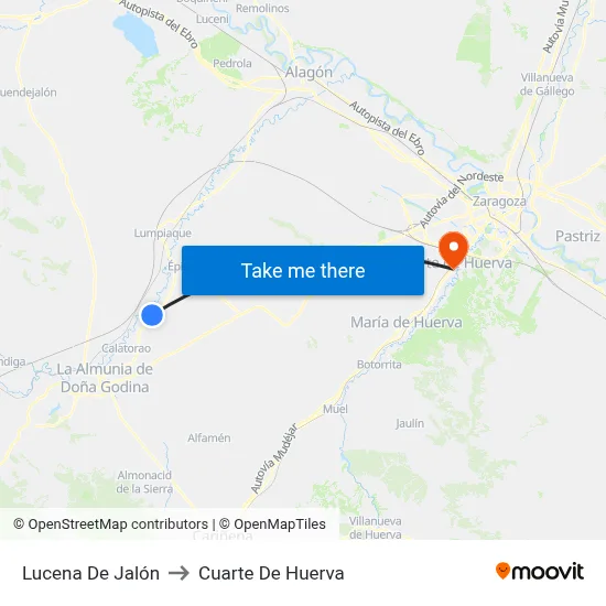 Lucena De Jalón to Cuarte De Huerva map