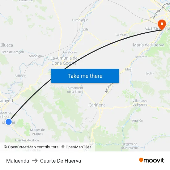 Maluenda to Cuarte De Huerva map