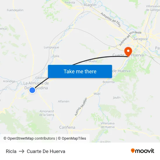 Ricla to Cuarte De Huerva map