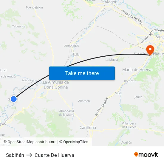 Sabiñán to Cuarte De Huerva map
