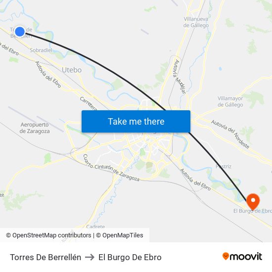 Torres De Berrellén to El Burgo De Ebro map
