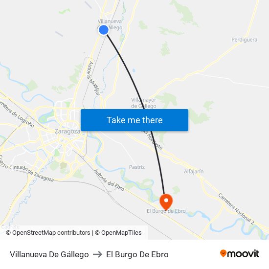 Villanueva De Gállego to El Burgo De Ebro map