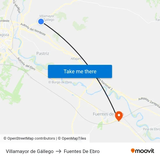 Villamayor de Gállego to Fuentes De Ebro map
