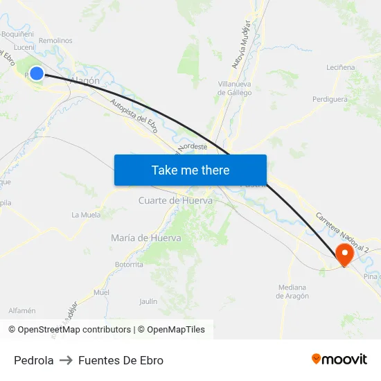 Pedrola to Fuentes De Ebro map