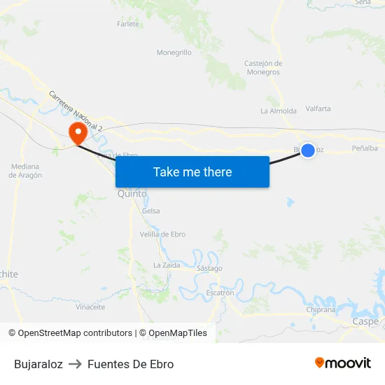 Bujaraloz to Fuentes De Ebro map