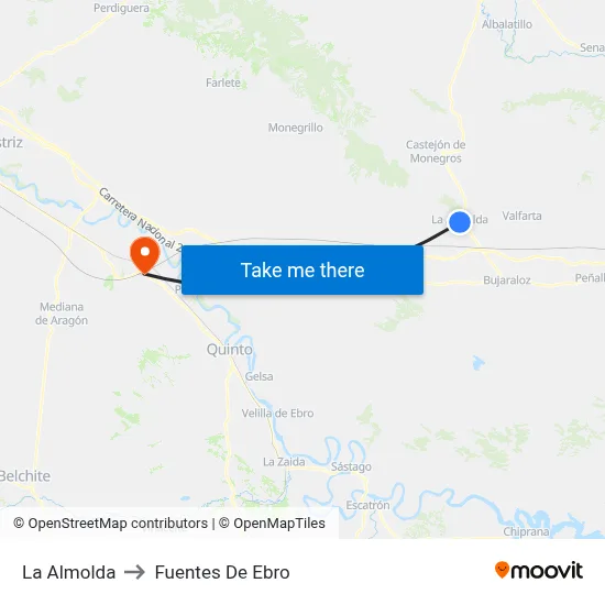 La Almolda to Fuentes De Ebro map