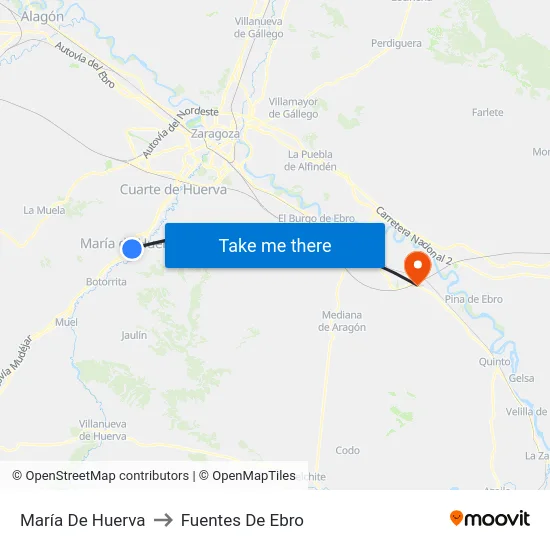 María De Huerva to Fuentes De Ebro map