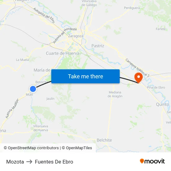 Mozota to Fuentes De Ebro map