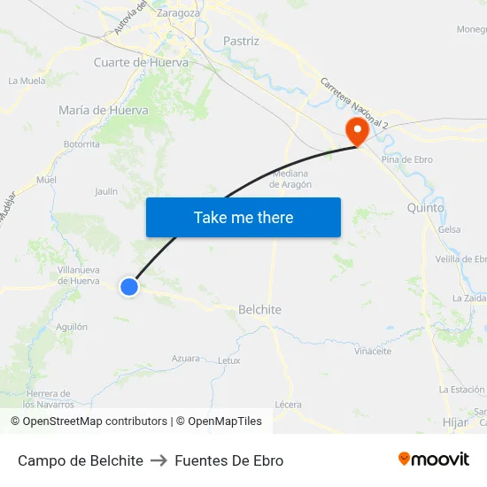 Campo de Belchite to Fuentes De Ebro map