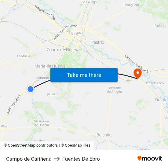 Campo de Cariñena to Fuentes De Ebro map