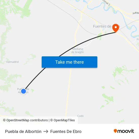 Puebla de Albortón to Fuentes De Ebro map