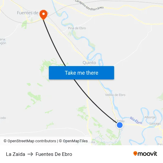 La Zaida to Fuentes De Ebro map