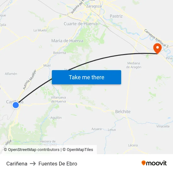 Cariñena to Fuentes De Ebro map