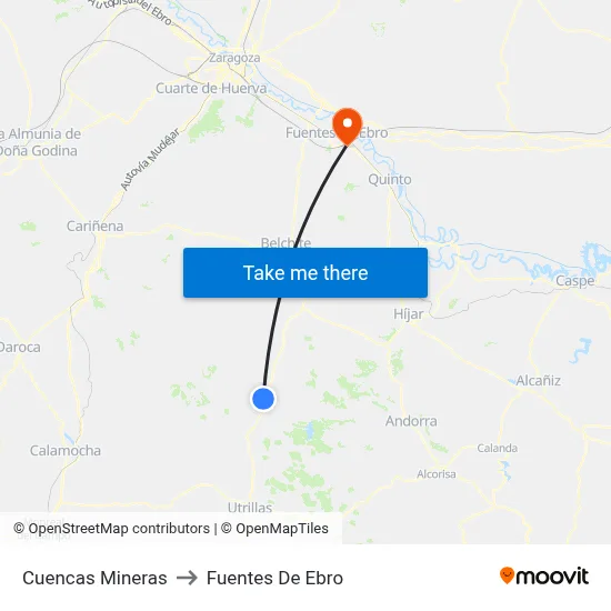 Cuencas Mineras to Fuentes De Ebro map