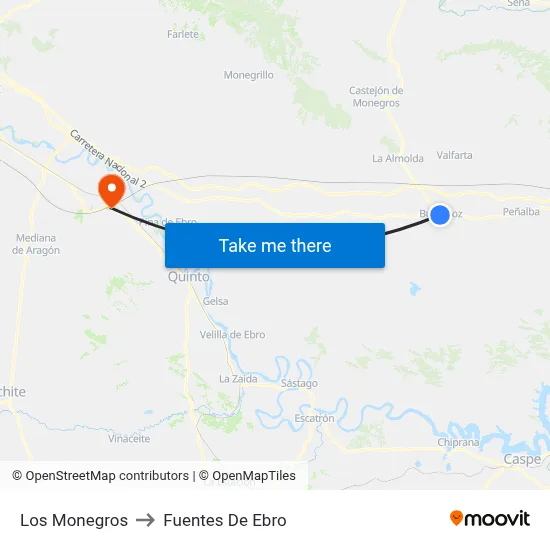 Los Monegros to Fuentes De Ebro map