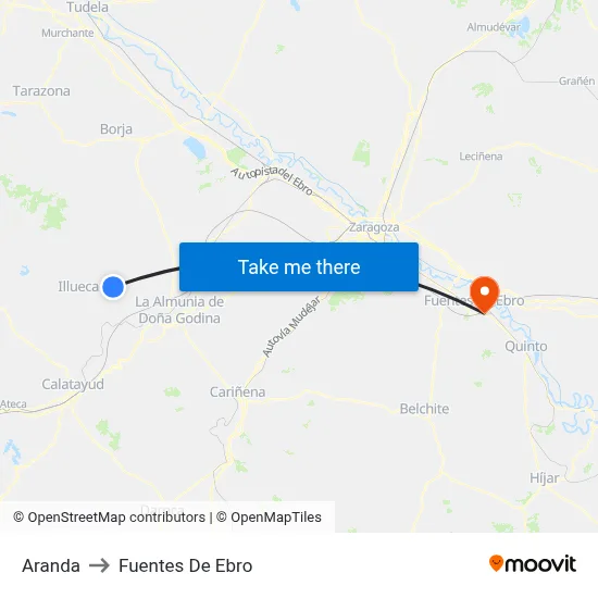 Aranda to Fuentes De Ebro map