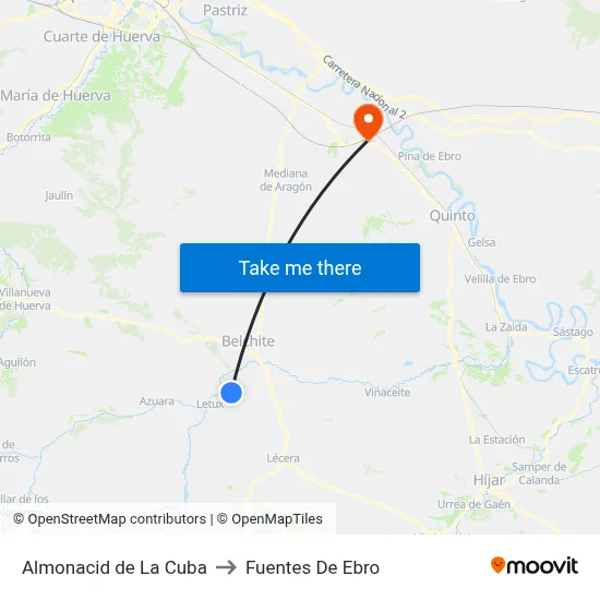 Almonacid de La Cuba to Fuentes De Ebro map