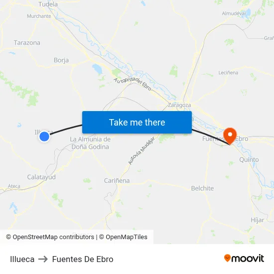 Illueca to Fuentes De Ebro map