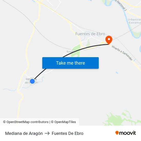 Mediana de Aragón to Fuentes De Ebro map