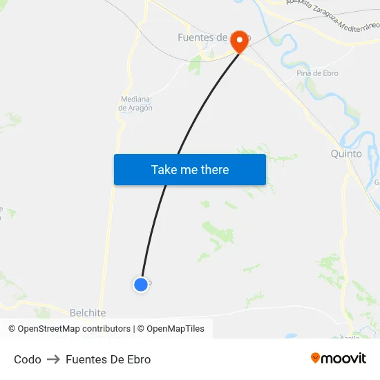 Codo to Fuentes De Ebro map