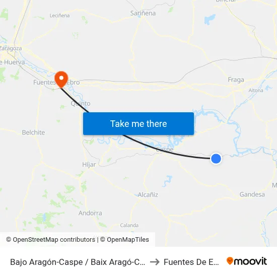 Bajo Aragón-Caspe / Baix Aragó-Casp to Fuentes De Ebro map