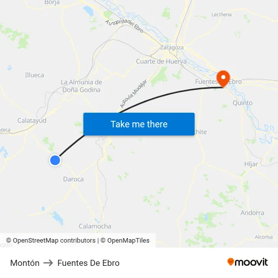 Montón to Fuentes De Ebro map
